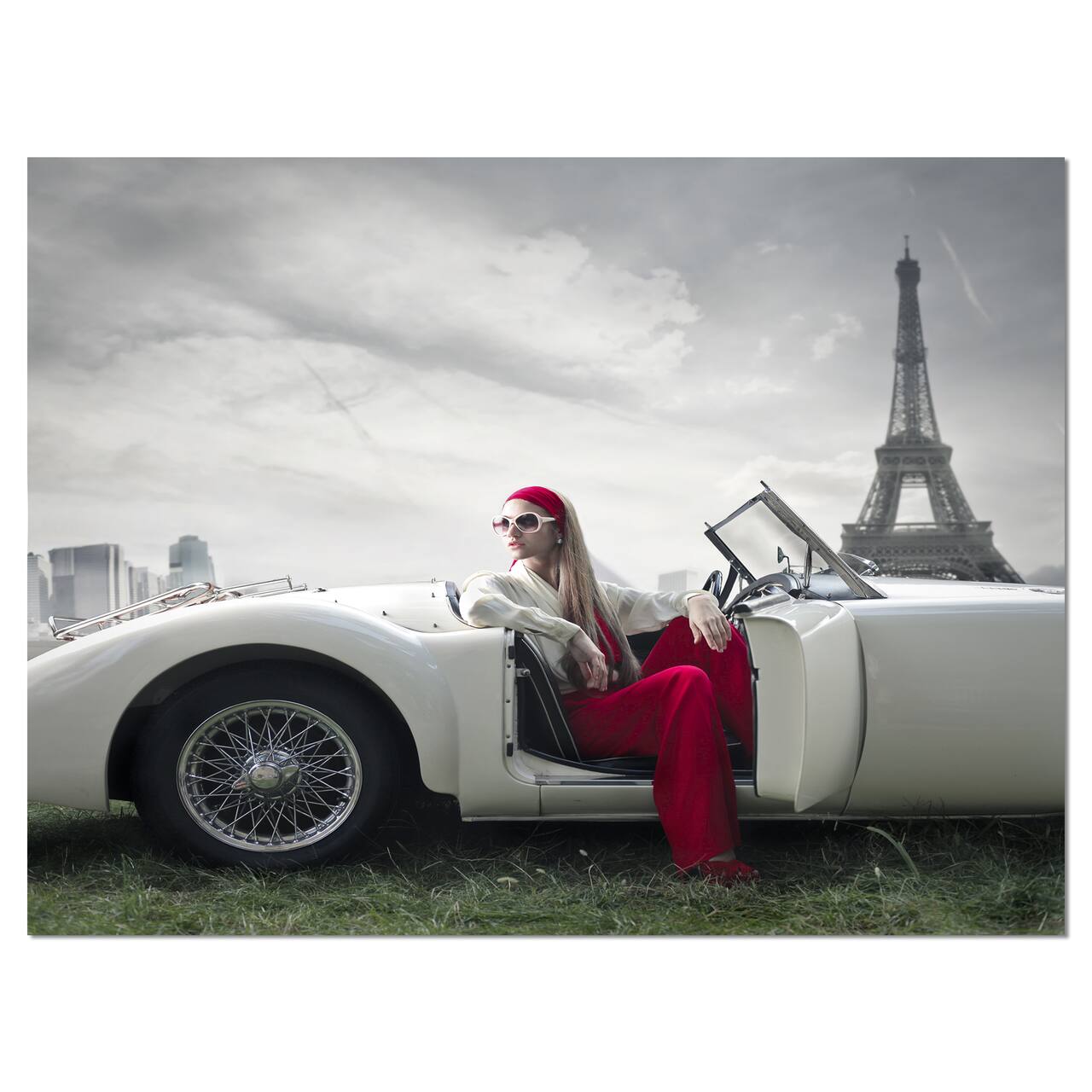 Designart - Fashion Woman in Car - Large Cars Canvas Art Print